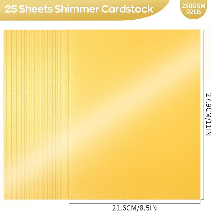 25 Sheets Gold Shimmer Cardstock 8.5 x 11Inch Metallic Card Stock 250GSM/92LB Heavyweight Craft Printer Paper for Wedding Invitations, Greeting Cards, Printing UAP18GD025