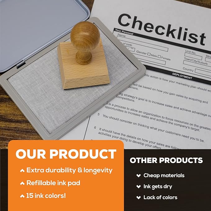 Metal Case Stamp Pad Medium Size, Dark Yellow Color - Size: 3" x 4" - Choose from 15 Ink Colors