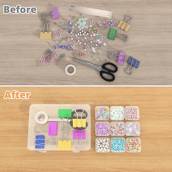 Mathtoxyz Bead Organizer Box(Red,Yellow,Blue), 93Pcs Small Bead Organizers and Storage Plastic Cases Mini Clear Containers Boxes with Hinged Lid and Rectangle for Bracelet Making DIY Jewelry Craft