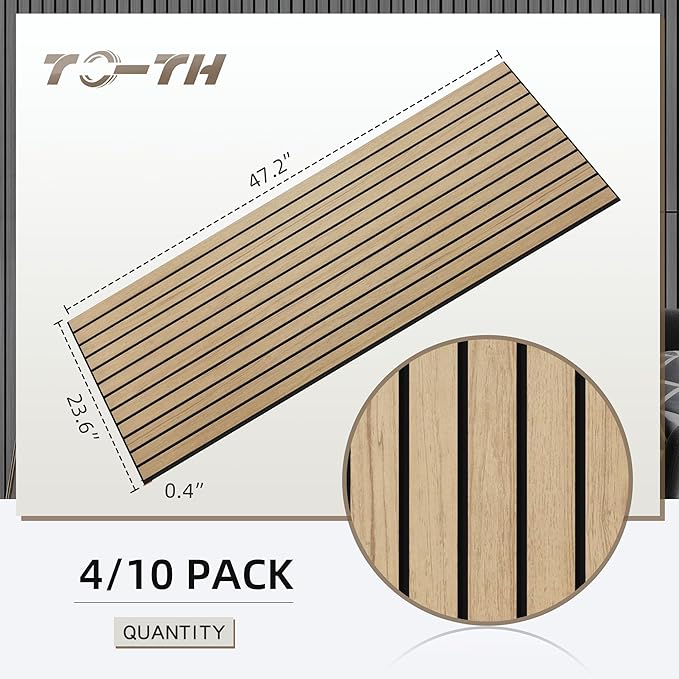 TO-TH Wood-Look Sound Panels, 4 Pack 47.2” x 23.6” Soundproof Wall Panels, Decorative Acoustic Panels,Wood Panels for Wall for Home, Office, Basement, Teak with Mitered Edges