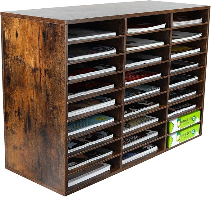 EasyPAG Wooden Literature Organizer with Adjustable Shelves, 27 Compartments Office Paper Organizer Storage 13500 Sheets Letter Size Paper, Student Mailbox for Classroom, Archaize