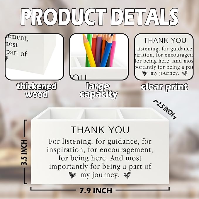 XPH Thank You Pen Pencil Holder Organizer for Desk, Thank You Gifts for Friends Teachers Leaders Boss Mentor, Appreciation Gifts Wooden Box Sign for Home Office Desk Tabletop Decorations