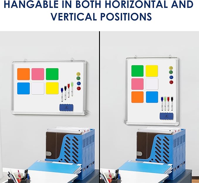 Whiteboard Set - 24 x 18 in Dry Erase Board with 1 Magnetic Eraser, 4 Dry Wipe Markers, 4 Magnets and 6 Magnetic Labels - Wall Hanging Reminder Kanban White Board for Home and Office (24x18 inch)