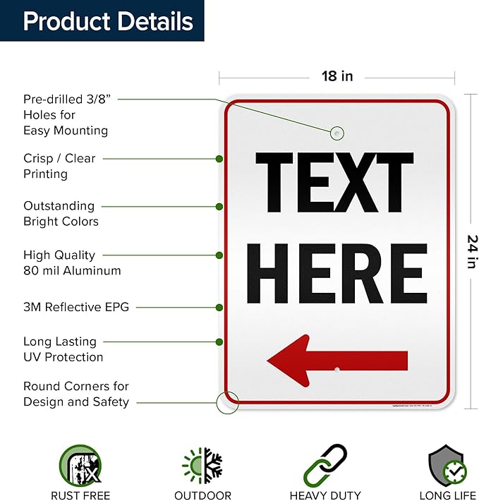 Custom Arrow,Custom Directional Sign, Left Arrow,18x24 Inches, 3M EGP Reflective, Rust Free .080 Aluminum, Fade Resistant, Made in USA by My Sign Center
