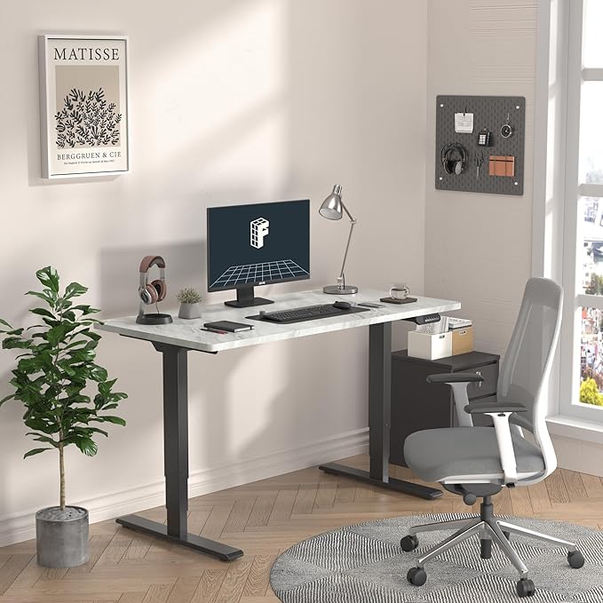 FLEXISPOT E6 3-Stage Dual Motor Electric Standing Desk 48 x 30 Sit Stand Up Desk, Holds 220 lbs, Adjustable Height w/Memory Presets, One-Piece Marble Grey Desktop & Black Frame, Ships in 2 Boxes