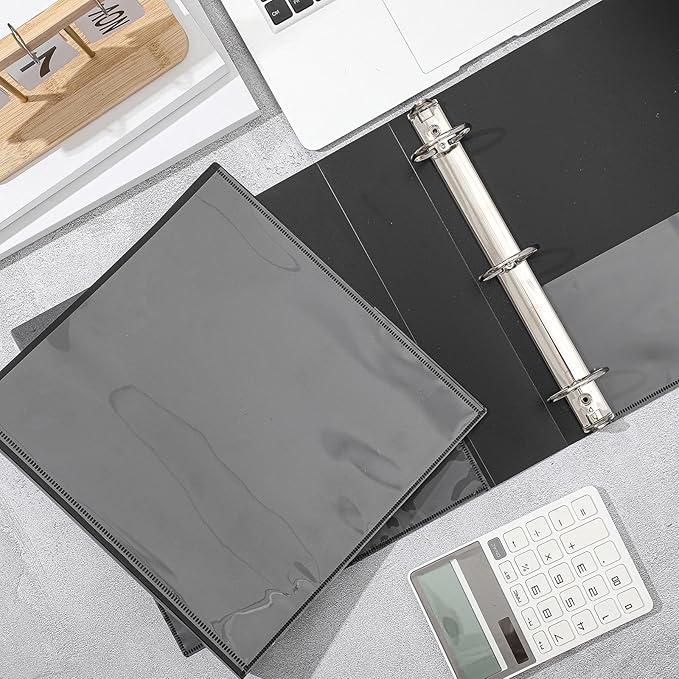 Henoyso 12 Pcs 3 Ring 1.5 Inch Binders Fits 8.5 x 11 Inch Letter Size Paper, Plastic Black Flexible Binders with View Cover and 2 Pockets, 275 Sheets Capacity for Office School
