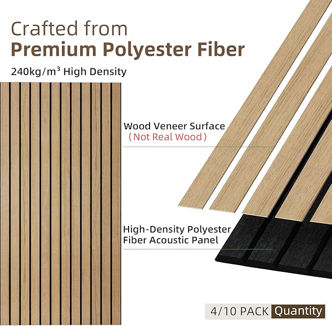 TO-TH Wood-Look Acoustic Wall Panels, 10 Pack 47.2” x 23.6” Sound Panels, Decorative Wood Panels for Wall Sound Dampening Panels for Home, Office, Basement, Teak with Mitered Edges