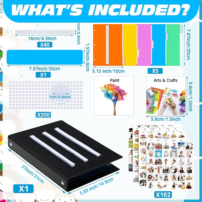 Communication Book Bulk 162 Laminate Icon Plastic Picture Cards with 5 Multicolor Dividers 1 Sentence Strip Sturdy for Autism Vocabulary Language Speech Articulation Learning Supplies