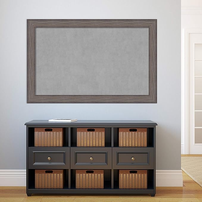 Amanti Art Grey Framed Magnetic Board 29x45 Large Vision Board for use with Magnets, 100% Metal Sheet to Display Items as Office Decor or for Home Organization in mudroom, Kitchen or Kids Room