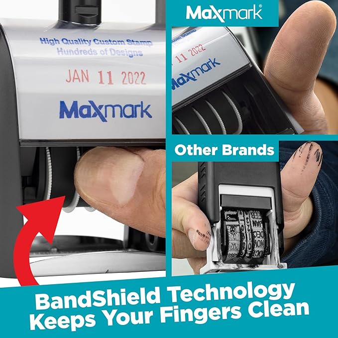 MaxMark Heavy Duty Self Inking Date Stamp with Phrase Received - Red Ink