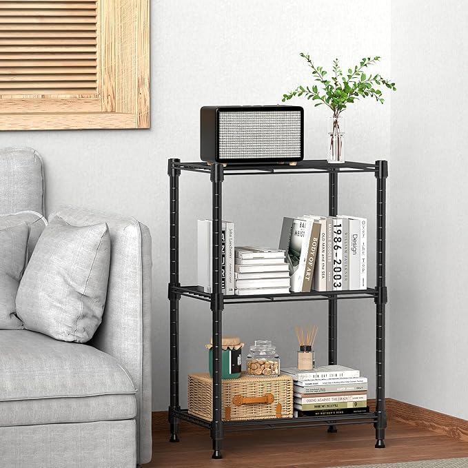M MZG 450 lbs Steel Storage Shelving 3-Tier Utility Shelving Unit Steel Organizer Wire Rack for Home,Kitchen,Office (11.8" D x 17.7" W x 26.3" H) | 450 lbs, for Home, Kitchen, Office