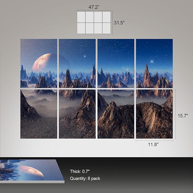 UMIACOUSTICS 8 Pcs 0.7Inch Thick Art Acoustic Panels, Total 47.2” x 31.5” Decorative Acoustical Wall Panels, Sound Absorbing Art Panels for Home, Office, Hotel, Astral Mystery Realm