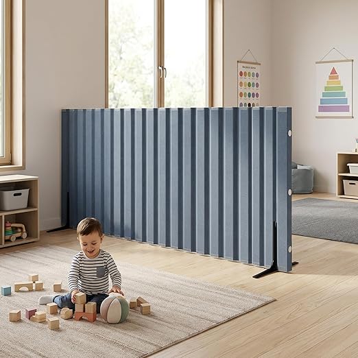 Angeles 48" x 10' Quiet Divider With Sound Dampening Panels, Freestanding Room Divider Wall, Gray