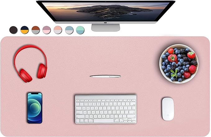 SUJAYU Dual Sided PU Leather Desk Pad, Mouse Pad, Office Desk Mat, Non-Slip Laptop Desk Pad, Waterproof Desk Writing Pad for Office and Home (35.4" x 17.7", Pink+Silver)