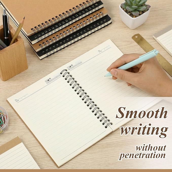 Leelosp 12 Pack Small Spiral Notebook 5 x 7 Inch Lined College Ruled Spiral Journal Wire Bound Notebook Kraft Cover, 120 Pages for Work Students Office Business(Brown, Black)