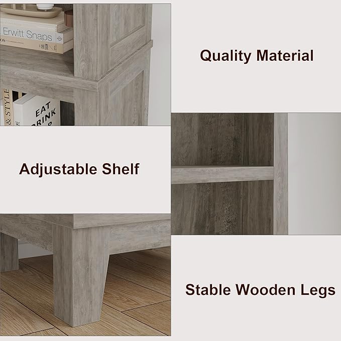 IDEALHOUSE 71" Farmhouse Bookshelf w/Adjustable Shelves & 31.5 in Whidth, 5 Tier Tall Bookshelf with Wooden Legs, Vintage Wooedn Book Shelf for Living Room Office (Gray, 71.3" H x 15.7" W x 11.8" D)