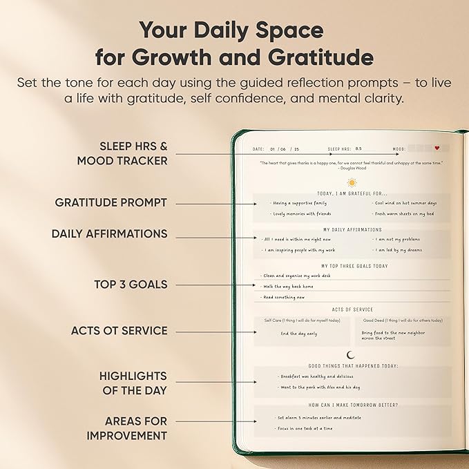 Gratitude & Self-Care Journal - Guided Mindfulness & Mental Health Journal All-in-One with Prompts for Self Discovery - Daily Journal for Men & Women by PRODUCTIVITY STORE (A5, Green)