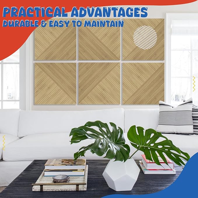 EVENRISING Acoustic Panels 6 Pack, Soundproof Wall Panels 23.6 x 23.6 Inches, Large Decorative Sound Absorbing Panels,Self-Adhesive Acoustic Treatment for Home Studio Office, Light SymmetryLuxe