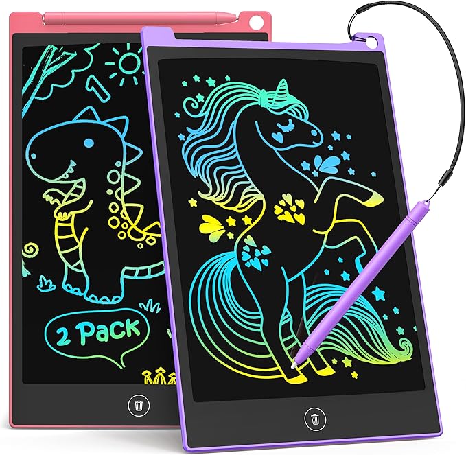 TECJOE 2 Pack 10 Inch LCD Writing Tablet, Colorful Doodle Board Electronic Drawing Pads, Kids Travel Games Learning Toys Christmas Birthday Gifts for 3 4 5 6 7 Year Old Boys Girls Toddlers