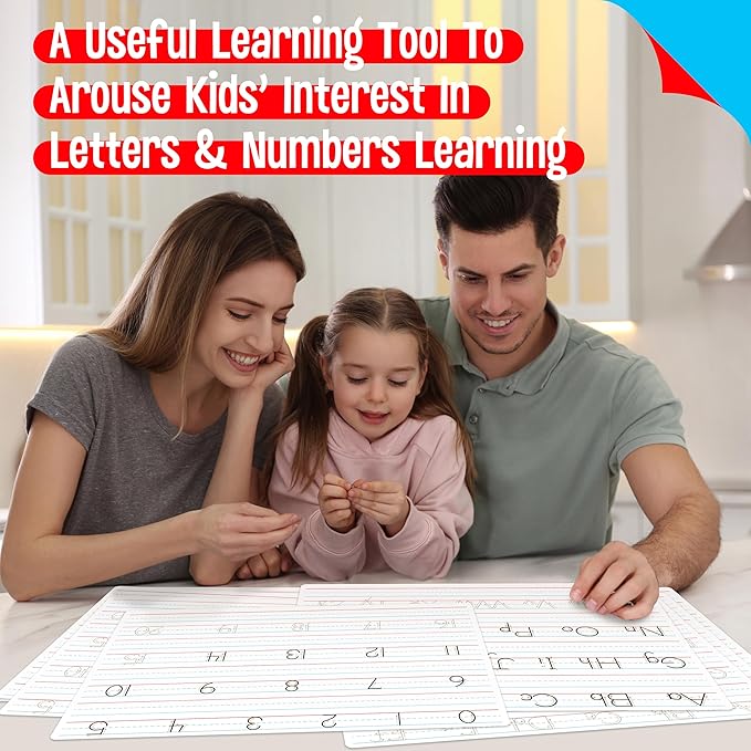 8 Packs Alphabet & Number Whiteboards, Double Sided Dry Erase Board Letters Numbers Tracing Writable and Erasable Handwriting Board for Kids, Students, Classroom and Home (Each Measures 12” x 9”)