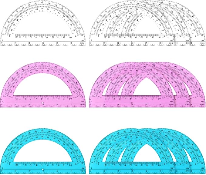 Zonon 12 Pack 6 Inch Plastic Protractor Christian Charity Donation 180 Degrees Pink Blue Clear Protractors for Classroom School Math Teacher Student Office Supplies Christmas Operation Gifts