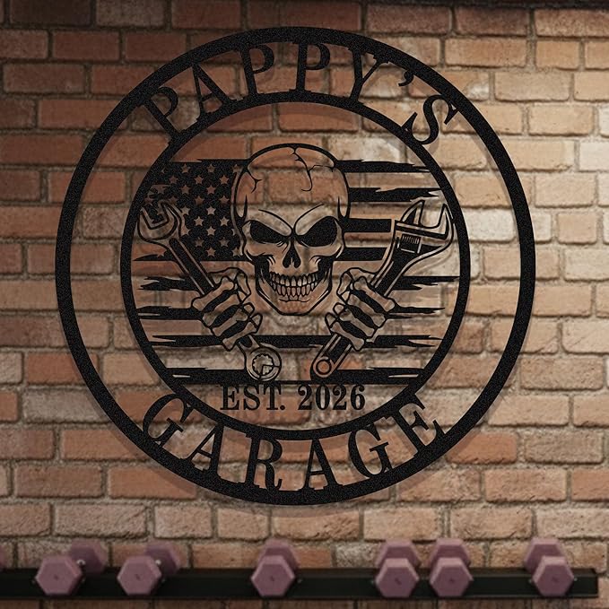 Personalized Garage Metal Sign - Custom Workshop Wall Decor for Dad, Grandpa - Vintage Man Cave Name Plate - Outdoor Metal Wall Art - Unique Birthday & Father's Day Gifts for Him, Papa