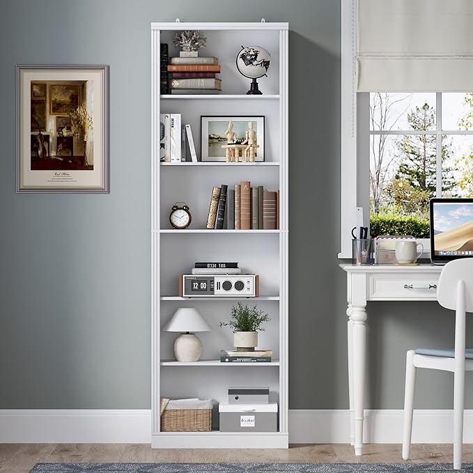 BORNOON 75" Tall Bookshelf, 6-Tier Floor Standing Bookcase with Adjustable Shelves, 24" Wide Open Storage Shelf, Modern Display Organizer for Home Office, Living Room, Bedroom, Study