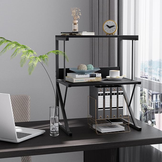 aboxoo Printer Stand for Desk, Desktop Printer Shelf Large 3-Tier Multi-Purpose Office Organization Shelves for Home Office, Black