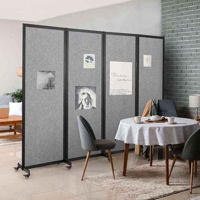 Strongbird Room Partition,Office Divider,Portable Commercial Screen Dividers,Privacy Partition Separator,Classroom School Dividers, 8'5"L* 6'7"H,4 Panel,Light Grey