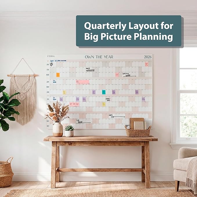 Own the Year 2026 GIANT Wall Calendar | 4ft x 3ft Full Year Dry Erase Large Planner, January '26 to December '26 Big Whiteboard Wall Calendar with Markers, Sticky Notes & Mounting Kit, Jumbo Quarterly Layout for Home or Office