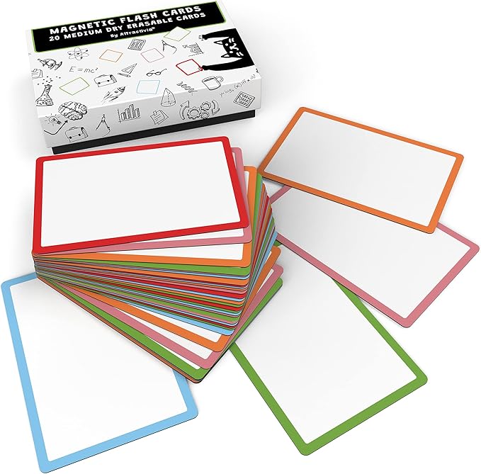 Attractivia Dry Erase Magnetic Labels 3.7 x 2.8 in, Color Borders, Medium Dry Erase Magnets, 20-Pack, White Erasable Write-On All-Purpose Labels, for Office, Education, Home, Whiteboard