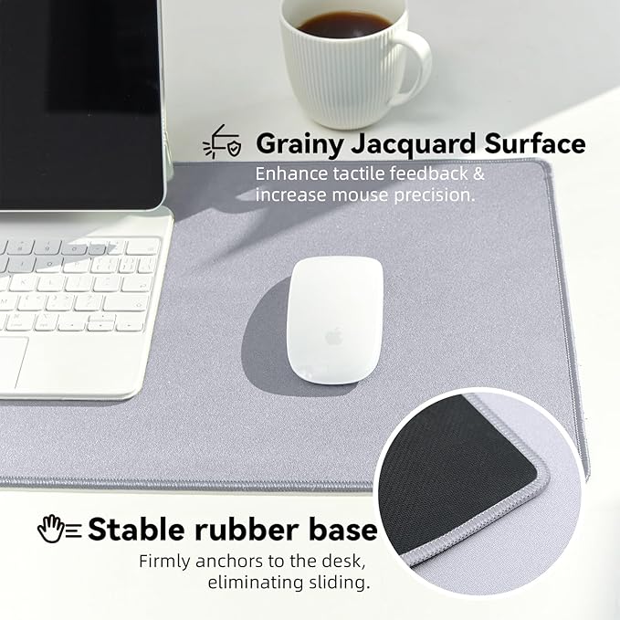 Reniteco Waterproof Large Gaming Mouse Pad with Durable Stitched Edges, Non-Slip Rubber Base, Grainy Jacquard Mouse Mat Desk Pad for Home Office Gaming, 31.5''x11.8''x0.12'', Matte Light Gray