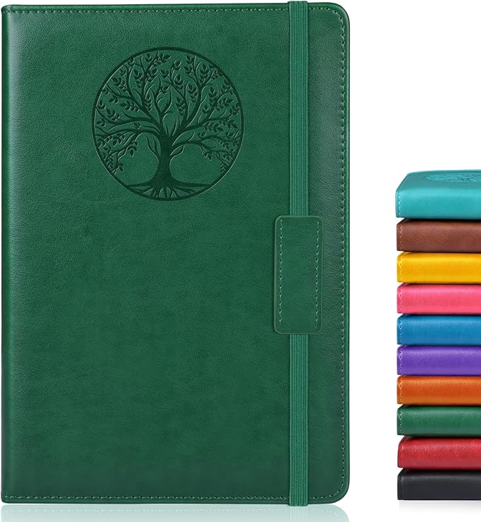 Biuwory Lined Journal Notebook for Women Men,256 Pages A5 Hardcover Leather Journals for Writing,Travel,Business,Work & School,College Ruled Notebooks for Note Taking,Diary Notepad 5.7"×8.3"(green)
