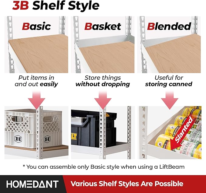 HOMEDANT 5 Tier Storage Shelves Adjustable Laminated Boltless Garage Metal Shelving Unit Heavy Duty Utility Rack Shelf Warehouse Pantry Closet Kitchen (2, (XL Deep) 48.1" W, White)