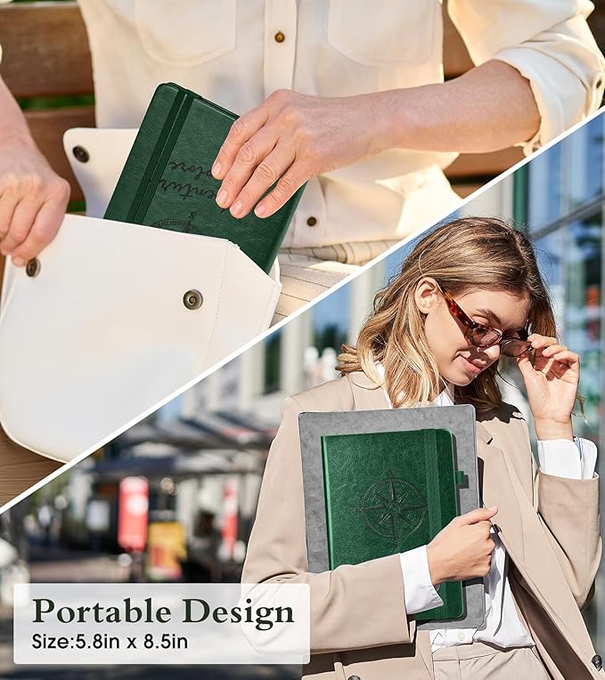 PAIBAS Lined Journal Notebook for Women Men, 160 Pages, A5 Hardcover Vintage Leather Journaling Notebooks for Work, School, Note Taking, Travel, Bible Study, Daily Diary for Writing 5.8"x8.5" (Green)