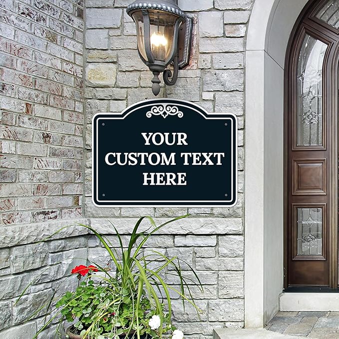 Custom Decorative Sign, Personalized Metal Sign for Business, Driveway, Home, Airbnb, Office Door Plaque, Black Background Sign, 18x24 Inches, ACM, Fade Resistant, Made in USA by Sigo Signs