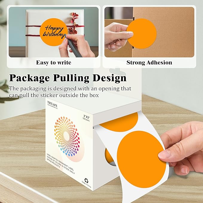 3 Inch Round Colored Dot Stickers, 2000 PCS, 4 Rolls in Dispenser Box - Orange Circle Color Coding Labels Dot Labels for Office, Home, Inventory Organizing