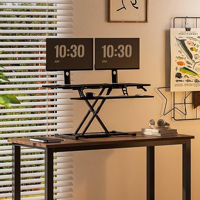 FLEXISPOT 40" Wide Standing Desk Converter Sit to Stand up Riser Height Adjustable Computer Workstation with Spacious 2-Tier Desktop, Black