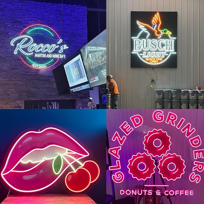 Custom Neon Sign Logo, Personalized LED Shop Name Logo Sign for Business Wall, Hanging Neon Lights Customizable Upload Picture UV Printed for Bar Nail Hair Office Room Home Decor, Size 10-60in Large