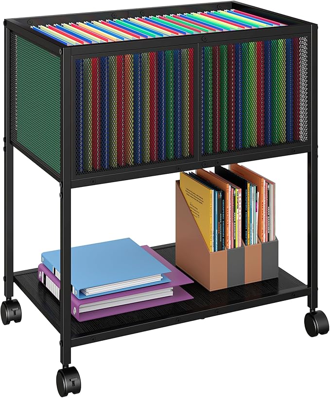 Sbanmao Rolling File Cart, Mobile File Cabinet with Wheels Hanging Files, Metal Hanging File Folder Cart File Organizer Fit Letter Size for Home Office, Black (Patent Pending)