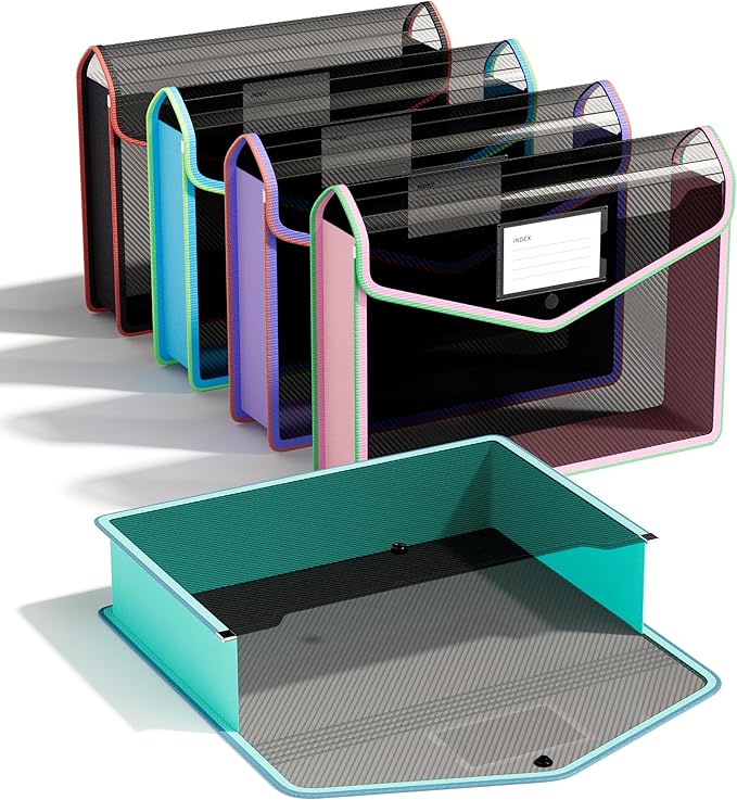 ThinkTex Plastic Expanding File Folder, Black Transparent Envelopes with Snap Closure,Suitable for Home, Office, School and Hospital, Large Capacity，No Dividers, Two-Tone, Fit Letter/A4 Size-5Pcs