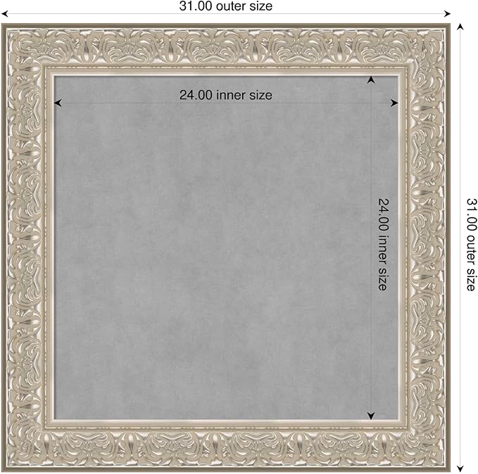 Amanti Art Silver Framed Magnetic Board 31x31 Medium Vision Board for use with Magnets, 100% Metal Sheet to Display Items as Office Decor or for Home Organization in mudroom, Kitchen or Kids Room