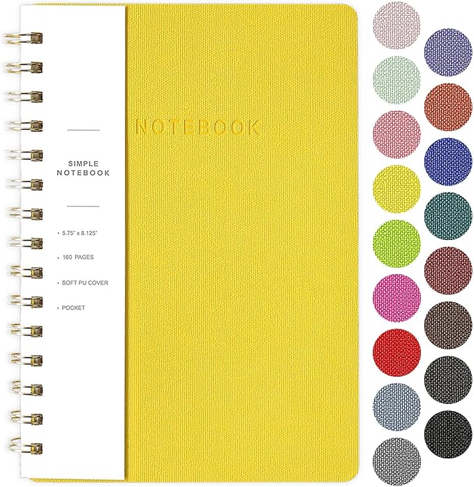 Oneirom Spiral Notebook-6.10" x 8.19" College Ruled Journal with Inner Pockets and 160 Pages,PU Leather Cover Business Journal, Twin-Wire Binding Notebook Perfect for Office & Home School Supplies