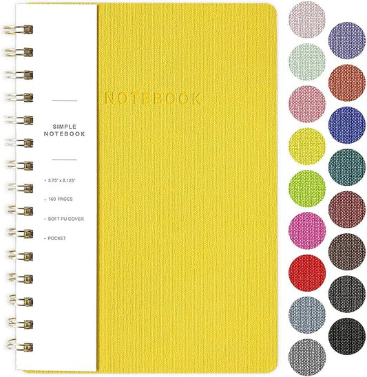 Oneirom Spiral Notebook-6.10" x 8.19" College Ruled Journal with Inner Pockets and 160 Pages,PU Leather Cover Business Journal, Twin-Wire Binding Notebook Perfect for Office & Home School Supplies