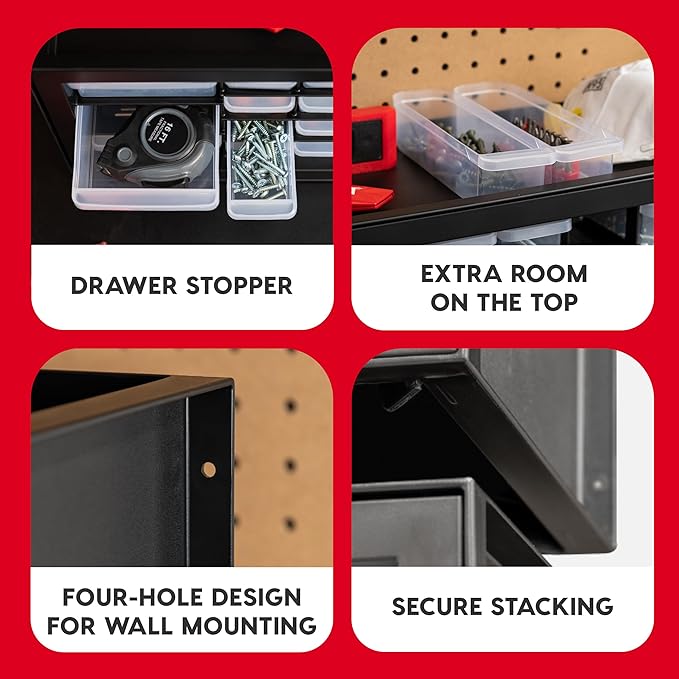 IRIS USA Plastic Storage Drawers, 26-Drawer, Stackable Teacher Toolbox, Small Parts Organizer Cabinet for Sticker Crayon Marker Bead Balloon Building Bricks Tool Hardware, Garage Storage Bins, Black