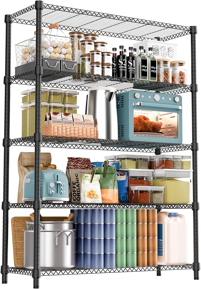 M MZG 5 Tiers Shelf 1750 lbs Steel Storage Shelving Utility Shelving Unit Steel Organizer Wire Rack for Home,Kitchen,Office,Garage Black 17.7" D x 47.2" W x 72.4" H