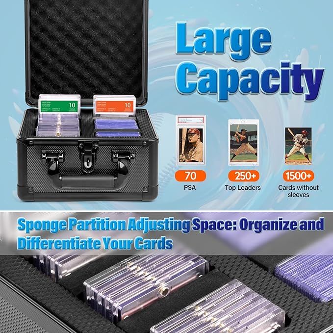 MewVeer Trading Card Storage Box, Graded Card Case, Top Loader Storage Cases with Lock, Hard Card Boxes for Sports Cards hold up to 70 PSA, 250+ Top Loaders