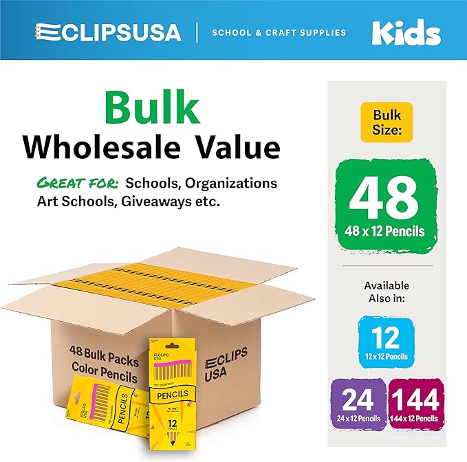 Pencils Bulk, Pencils #2 (48 Boxes), Number 2 Pencils, Pre-Sharpened Pencil Bulk, School Supplies Bulk, Office Supplies Bulk, Box May Vary, 12 Pencil Per Box (48 Boxes)