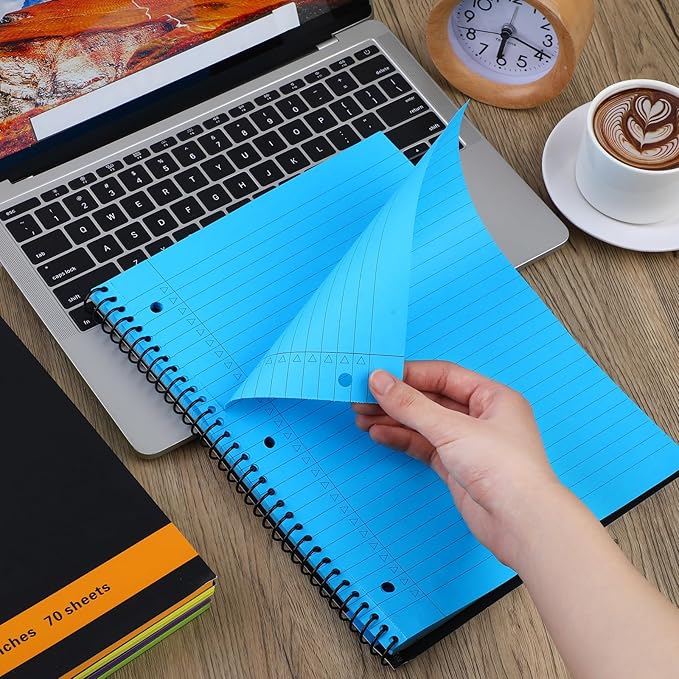 Resurhang 6 Pcs Legal Pad Top Spiral Bound Notebook 70 Sheets Double Sided College Ruled Paper Notepad Memo Steno Pad with Stiff Cover for Business College(8.5 x 11 Inches,3 Hole Punch,Bright Colors)