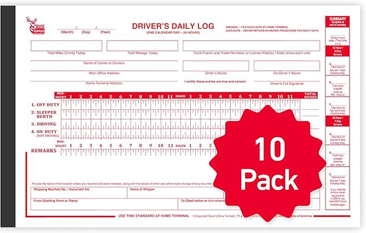 10 Pack Driver Daily Log Books for Truck Drivers with 7 & 8 Day Recap - 35 Sets of Forms Per Log Book, 2-Ply Carbonless, 5.5" x 8.5", DOT Log Book for Truck Drivers, FMCSA Compliant, Easy Tear-Out